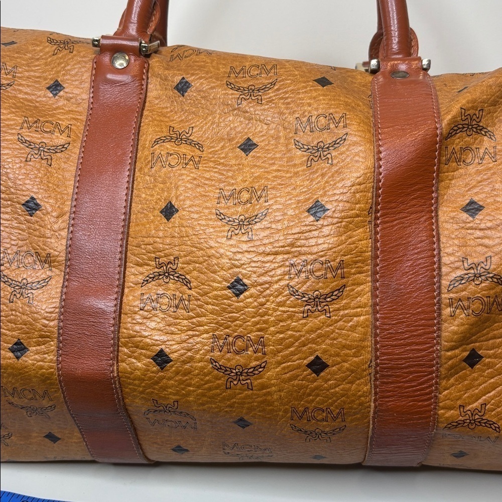 MCM Cognac Visetos Vintage Travel Top Handle Detachable Strap Duffel Bag 21” L - Picture 15 of 17